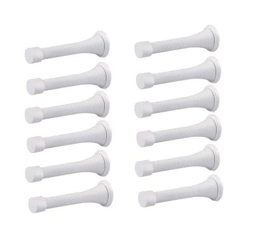 12PCS Spring Door Stops, Heavy Duty Door Stopper with Rubber Bumper, Wall Mounted Spring Doorstop, Spring Door Stop for Wall (White) - color: White