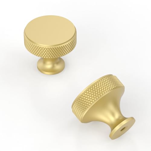 Amerdeco 10 Pack Brushed Gold Knurled Cabinet Knobs Kitchen Cabinet Handles for Drawer, Cupboard and Wardrobe ZH0036 - color: Brushed Gold