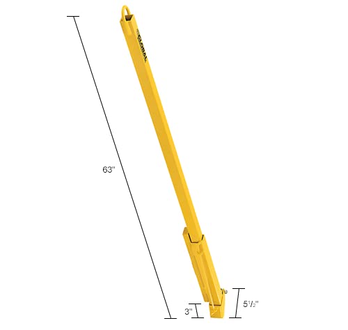Global Industrial Steel Ladder Safety Post with Pull-Loop Handle, Yellow Powder Coated, 63"H, Automatic Locking Safety Bracket, For Easy Ingress and Egress Points