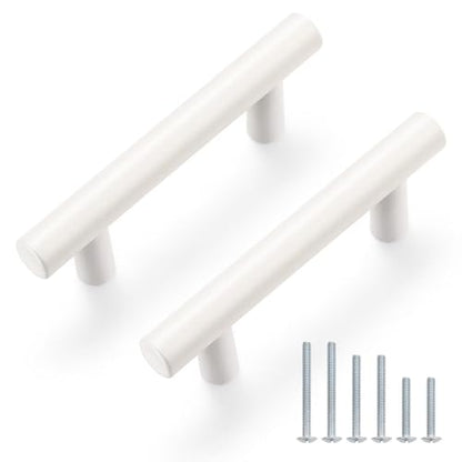 Probrico 5 Pack Hole Centers (64mm) 2-1/2inch White Kitchen Cabinet Handles Stainless Steel White Cabinet Pulls Euro Style Pull Handle for Cabinets and Drawers Total Length 4inch - color: White, size: Hole Centers: 2-1/2"