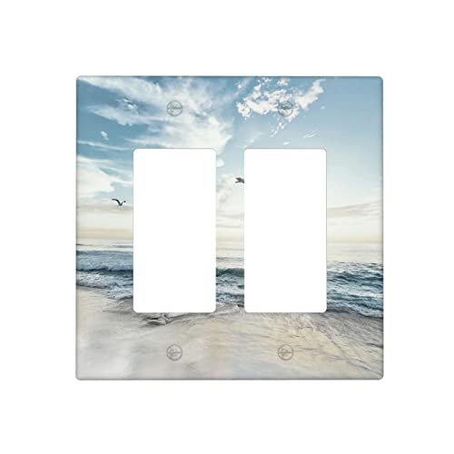 Beach Ocean Decorative Light Switch Cover Double Rocker Decorator Switch Plate Outlet Covers 2 Gang Wall Plate Accessories, 4.5 x 4.5 Inch - color: 2 Rocker Wall Plate
