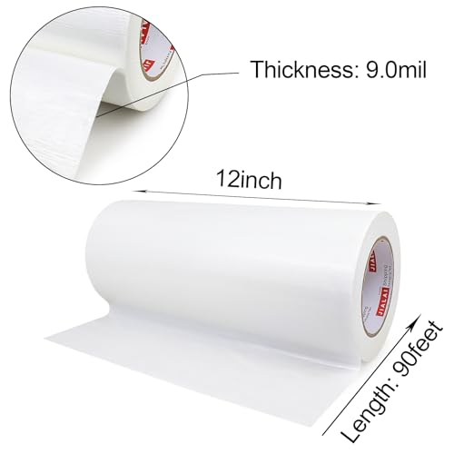 12 Inch Wide Duct Tape, Industrial Grade 30Yards (90 ft) Wide Tape Duct, 9 Mil Heavy-Duty, Waterproof, Strong, Flexible, No Residue, for Crafts & Home Improvement (White, 12'' x 90ft) - color: White, size: 12'' x 90ft