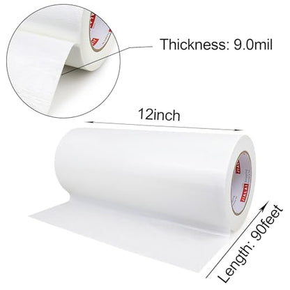 12 Inch Wide Duct Tape, Industrial Grade 30Yards (90 ft) Wide Tape Duct, 9 Mil Heavy-Duty, Waterproof, Strong, Flexible, No Residue, for Crafts & Home Improvement (White, 12'' x 90ft) - color: White, size: 12'' x 90ft