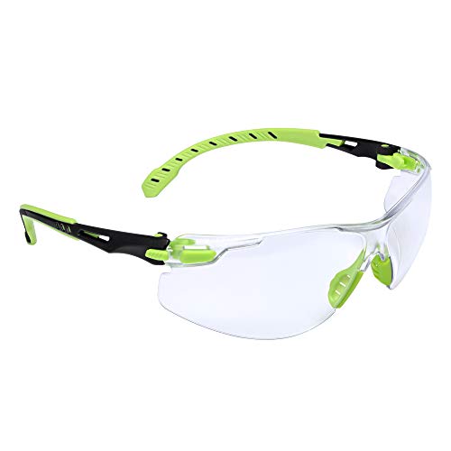 3M Safety Glasses, Solus 1000, S1201SGAF, ANSI Z87, Scotchgard Anti-Fog Lens, Green/Black Frame, Half-Frame, Padded Temple, Soft Nosebridge, UV Protection, Premium Eye Protection - size: Single, style: Clear Lens, Green/Black Frame