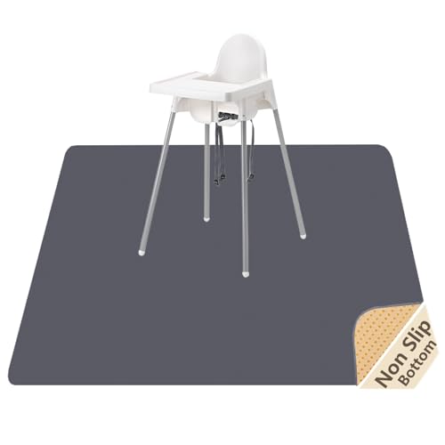 Splat Mat for Under High Chair/Arts/Crafts, WOMUMON Washable Spill Mat Waterproof Anti-Slip Floor Protector Splash Mat, Messy Mat and Table Cloth - color: Grey, size: 51x51 Inch (Pack of 1)
