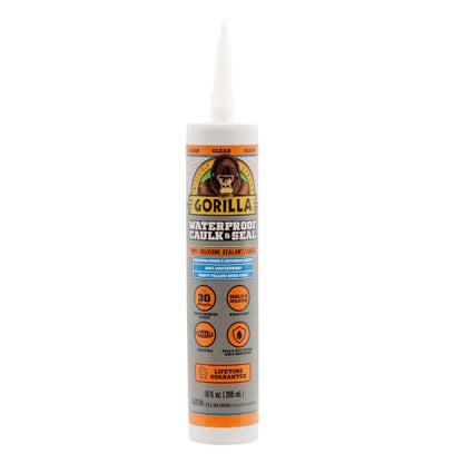 Gorilla Waterproof Caulk & Seal 100% Silicone Sealant; Clear; 10oz Cartridge (Pack of 6)
