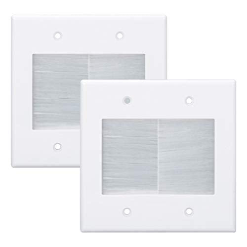 2 Gang Brush Wall Plate White 2 Pack, Double Gang Cable Management Kit for TV Coaxial, HDMI, Ethernet Cables, Speaker Wires and Power Cords Pass Through. - color: White, 2 Pack, Wall Plate Cover