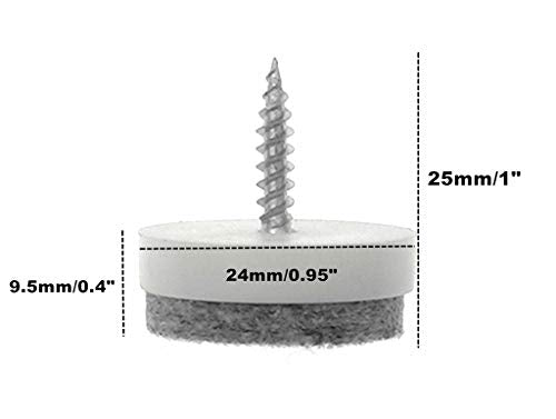 ALIMITOPIA 40pcs Screw-on Furniture Felt Pad Chair Glide Slider Hardwood Floor Protector for Wooden Leg Feet of Chair Table Furniture(Φ24mm or 0.95";White) - size: 24mm(White)