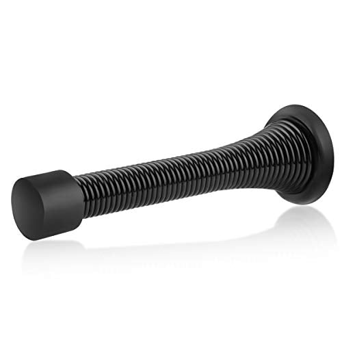 HOMOTEK 12 Pack Black Spring Door Stops,3-1/8" Heavy Duty - Flexible Door Stopper with Low Mounted Black Rubber Bumper Tips - color: Black, size: 12 Pack