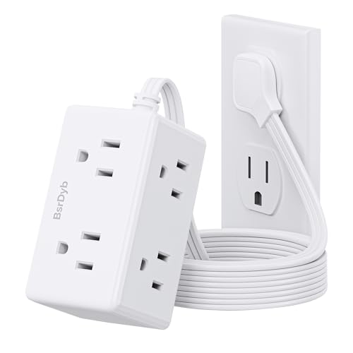 5Ft Flat Plug Small Power Strip,3-Side White Extension Cord with 6 Wide Outlets Extender,No Surge Protector,Cruise Ship Essentials,Multi Plug for College Dorm Home Office Travel,Wall Mount,ETL Listed - size: 5FT