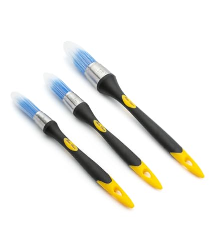 Bates- Trim Paint Brush, 3 pcs, 5/8”, 3/4” and 1”, Ergonomic Handles, Trim Brushes for Painting - color: Yellow-black