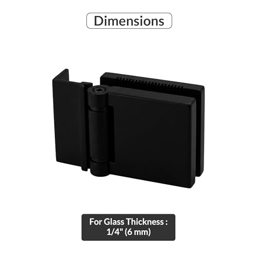 FHC L-Mount Universal Hinge, Aluminum Material, Matte Black Finish, for 1/4" Tempered Glass, Free-Swinging Single-Acting, Square Design Shower Door Hinge - color: Matte Black
