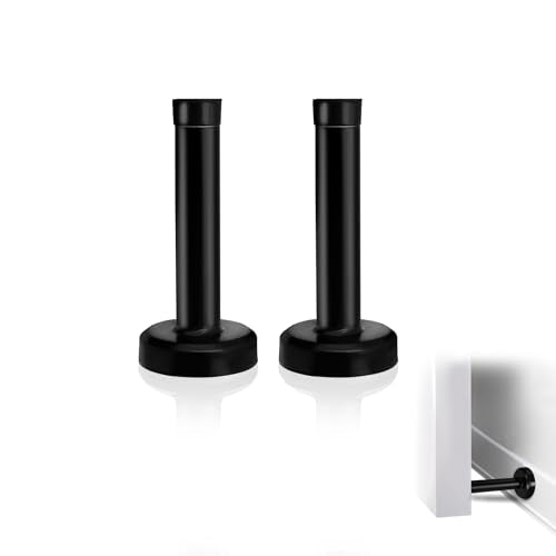 2 Pack Matte Black Door Stoppers, Heavy Duty 304 Stainless Steel No Drill Wall Protector with Adhesive & Screws, Sound Dampening for Home Office Garage