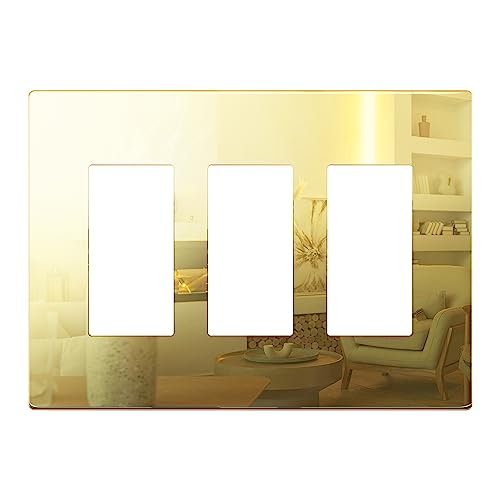 LIDER Triple Decorator Wall Plate, Impact Resistant, Mirrored Acrylic, Plexiglass, Reflective Finish, Modern Upgrade, Screwless Light Switch/Outlet Cover, Mid-Size 3-Gang 4.88" x 6.77", Acrylic Gold - color: Acrylic Gold, size: 3 Gang