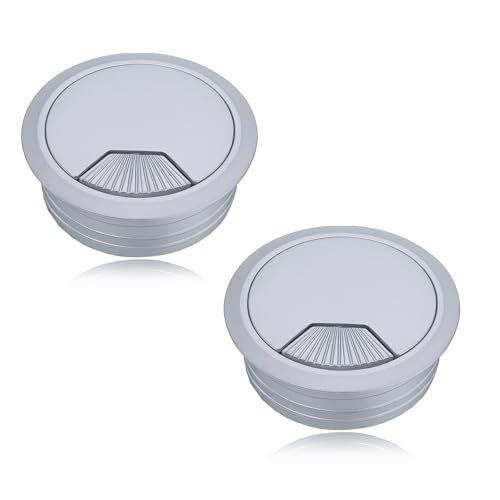 2 Pack Silver Desk Hole Grommet 2 Inch Plastic Desk Wire Cord Cable Grommets Detachable Desks Cords Cover Pass Through Grommets Organizer for Through Computer Home & Office Table Cable
