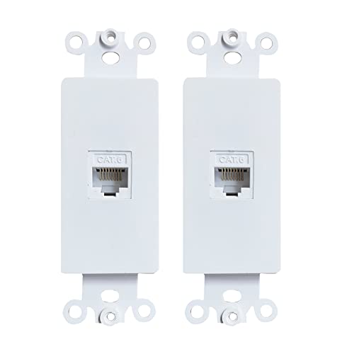 1 Port CAT6 Ethernet Insert Wall Plate White - CAT 6 RJ45 Keystone Jack Insert Pass Through Cover Plate for Midsize/Oversize Wallplate(2-Pack) - style: 1CAT6Insert(2P)