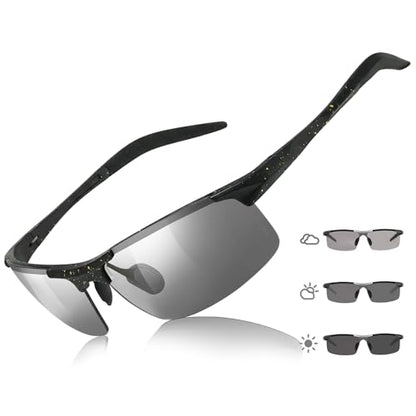 TJUTR Mens Photochromic Sunglasses Day & Night Driving Z87 Sun Glasses Polarized UV400 Protection Safety Glasses - color: B Black Yellow Dot/Z87 Photochromic Polarized Safety Lens