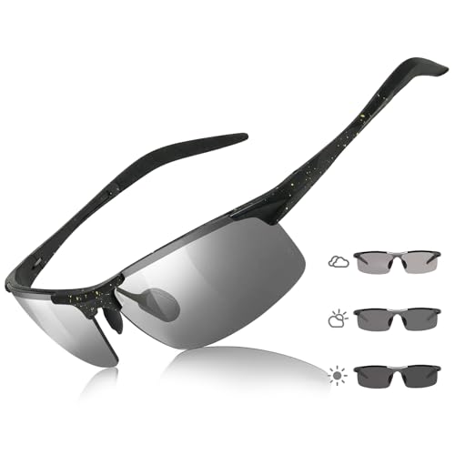 TJUTR Mens Photochromic Sunglasses Day & Night Driving Z87 Sun Glasses Polarized UV400 Protection Safety Glasses - color: B Black Yellow Dot/Z87 Photochromic Polarized Safety Lens