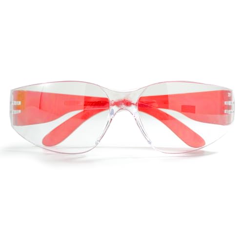 JORESTECH Safety Glasses, ANSI Z87+ Compliant, Impact-Resistant Polycarbonate Lenses, UV Protection, Anti-Scratch Coating, 12-Pack - color: Red-clear