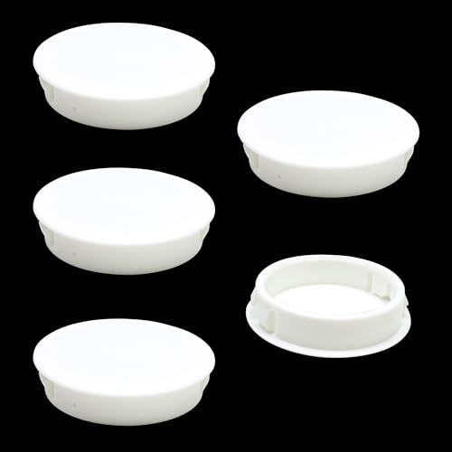 EASYEAH 1-3/4"(45mm) Plastic Hole Plugs, Flush Type Panel Snap in Locking Door Screw Shelf Hole Plug, Round Drilling Hole Cover Cabinet Furniture Cupboard Shelves Pipe Insert End Caps, 5PCS White - size: 1-3/4"/45mm