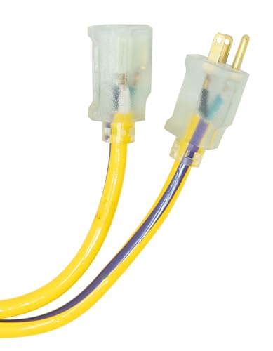 Southwire Heavy Duty Extension Cord, 50Ft, 12 Gauge, 3 Conductor, Neon Purpose Extension Cord, SJTW, Yellow and Purple, 2548SW0022
