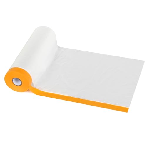 Voomey Pre-Taped Masking Film, Painters Tape with Plastic Attached, Automotive Painters Tape and Drape for Appliances, Furniture, Wood Surfaces & DIY Projects - 8ft x 49ft - size: 2400mm*15m, style: Standard Roll