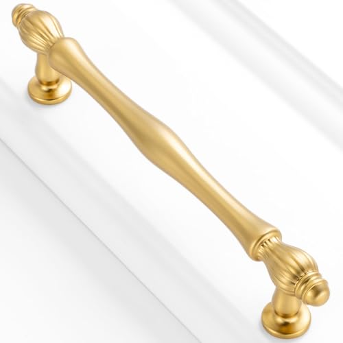 10 Pack 5 Inch Brushed Gold Cabinet Pulls Gold Cabinet Handles Gold Hardware for Kitchen Cabinets 2510 Drawer Dresser Cupboard Bedroom Bathroom - color: Brushed Gold, size: 5 In Hole Distance