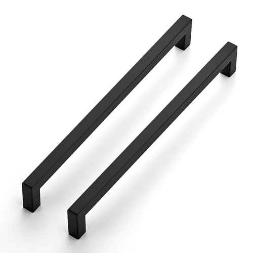 JOY DECOR Cabinet Handles, Black Cabinet Pulls, 2 Pack Kitchen Closet Handles 10 Inch, Square Drawer Pulls Stainless Steel Drawer Hardware, 256mm Hole Centers - color: Black, size: 10 in Hole Center