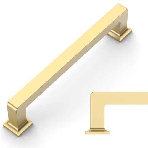 Amerdeco 10 Pack Brushed Gold Cabinet Pulls, 6.3 Inch(160MM) Hole Centers, Kitchen Cabinet Hardware, Modern Style, Indoor Use, Brass Material, Gold Finish - color: Brushed Gold, size: 6.25"/160MM Hole Center
