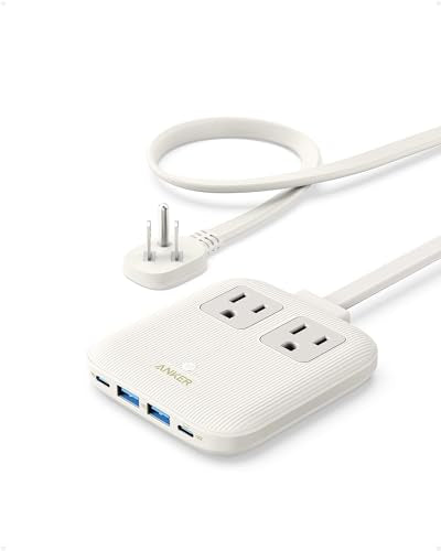 Anker Travel Power Strip, Anker Nano 67W Max 6-in-1 USB C Charger, 2 AC, 2 USB A and 2 USB C, 5ft Thin Undetachable Flat Plug Extension Cord with Multiple Outlets, Travel Essentials, Cruise Essentials - color: Shell White