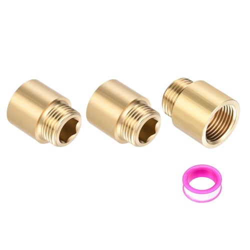 Shower Head Extension Arm, Brass G1/2 Male to Female Thread 30mm/1.18" Length Extender Pipe Fitting Nipple for Showers, Faucets, and Plumbing with PTFE Thread Seal Tape 3 Pack - size: 30mm/1.18"
