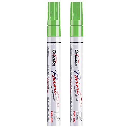 Overseas Permanent Paint Pens Light Green Markers - 2 Pack Oil Based Paint Markers, Medium Tip, Quick Drying and Waterproof Marker Pen for Metal, Rock Painting, Wood, Plastic, Canvas, Glass, Mugs - color: Light Green