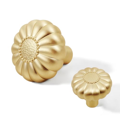 Brushed Gold Cabinets Knobs Drawer Pulls 4 Pack Kitchen Closet Dresser Cupboard Bathroom Bedroom Drawers Cabinet Stain Brass Hardware Flower Single Hole Knob Vanity Home Furniture Handle Solid Alloy - color: Alloy Brushed gold, size: 4pack