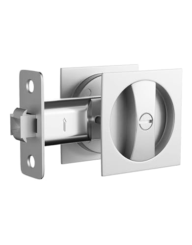 Lethato Pocket Door Hardware Brushed Nickel, Silvery Pocket Door Lock, Pocket Door Latch, Brushed Nickele Contemporary Pocket Door Privacy Lock for Bathroom & Bedroom (1 Pack, Square) - color: Brushed Nickel (Square), size: 1 Pack