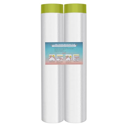 LLPT Tape and Drape 106.3”(Unfolded) x 66 Ft Each 2 Pack Pre-Taped Masking Film 0.31 Mil Painters Plastic Drop Cloth for Auto Wall Furniture Painting Protection (MFTG2720) - size: 106.3 Inch x 66 Ft