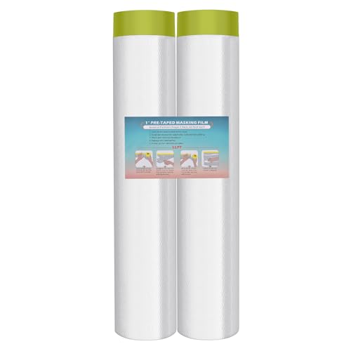 LLPT Tape and Drape 106.3”(Unfolded) x 66 Ft Each 2 Pack Pre-Taped Masking Film 0.31 Mil Painters Plastic Drop Cloth for Auto Wall Furniture Painting Protection (MFTG2720) - size: 106.3 Inch x 66 Ft