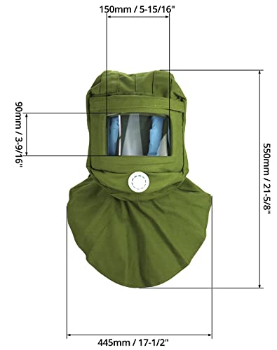 QWORK Sand Blasting Hood Cap, Shawl Cap Sandblasting Mask Anti Dust/Wind Sandblasting Tool Mask,Cut/Scratch/Heat Resistant Neck Protector, Green