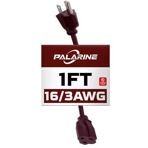 1ft Brown Extension Cord Waterproof, UL Listed, 16/3 SJTW Heavy Duty 3 Prong, 16 Gauge 13A Power Cord Ideal for Lights, Appliances, and Lawn - color: Brown, size: 1 FT, style: 16/3
