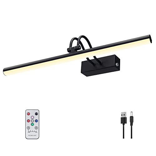 RAIFOOLLY Picture Light, Cordless Picture Lights for Wall, 16 Inch Picture Lights with Timer and Dimmable, 5000mAh Battery Wall Lights for Display Gallery Painting Art Frame Portrait - Black, Metal - color: Black, size: 16"