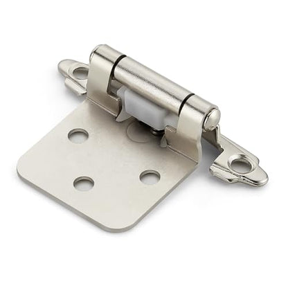 4 Pack (2 Pairs) Brushed Nickel Cabinet Hinges for Kitchen Doors, Self-Closing, 1/2 Inch Overlay (Variable), Semi-Concealed Face Frame, Surface Mount Cabinet Hardware, Silver - color: Brushed Nickel