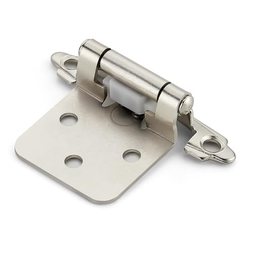 4 Pack (2 Pairs) Brushed Nickel Cabinet Hinges for Kitchen Doors, Self-Closing, 1/2 Inch Overlay (Variable), Semi-Concealed Face Frame, Surface Mount Cabinet Hardware, Silver - color: Brushed Nickel