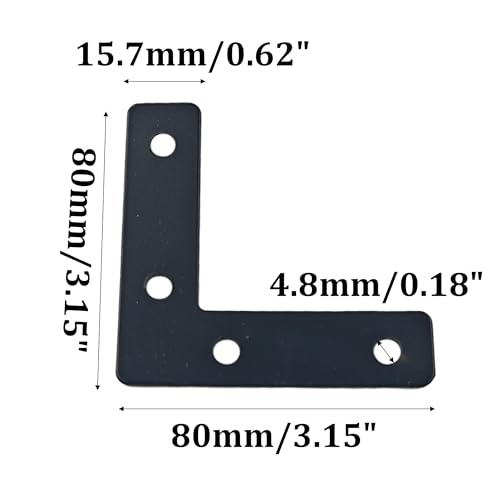 10PCS (80x80mm) Flat L Brackets Corner Braces, Heavy Duty Steel Right Angle Support Plates for Furniture, Shelves, Photo Frames, Cabinet Repair (Black) - size: 3.15" x 3.15", style: Black