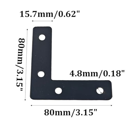 10PCS (80x80mm) Flat L Brackets Corner Braces, Heavy Duty Steel Right Angle Support Plates for Furniture, Shelves, Photo Frames, Cabinet Repair (Black) - size: 3.15" x 3.15", style: Black