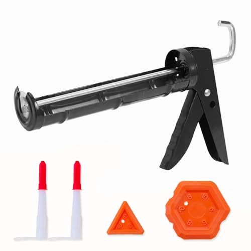 Holothurian Caulking Gun, Caulk Gun No Drip,Sealant Finishing Tool Grout Scraper for Kitchen Bathroom Window Sink Joint, 1/10 Gallon Cartridge, 10:1 Thrust Ratio, Black - color: Black