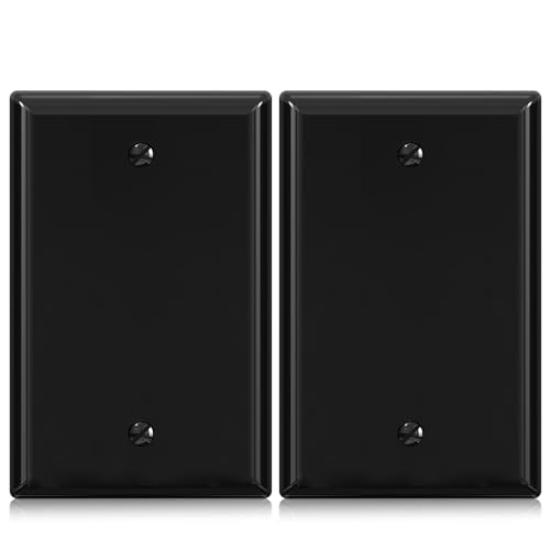 ELEGRP 1-Gang Blank Device Wall Plates, Mid-Size 4.88" H x 3.13" L Unbreakable Thermoplastic Blank Faceplate Cover for Unused Outlets/Switches, UL Listed (2 Pack, Glossy Black) - color: Black, size: 2 Pack