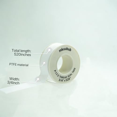3/4 Inch(W) X 520 Inches(L) PTFE Thread Seal Tape,Teflon Tape for Plumbers,Non-Stick,Leak-Proof,Easy to Apply,Plumbing Shower Head Pipe White