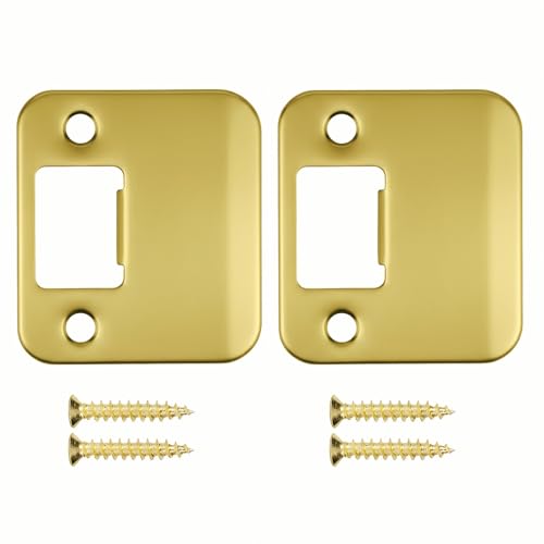 Deadbolt Strike Plate – Extended Lip Door Knob Strike Plate, Reinforced Door Lock Reinforcement Plate, Compatible with Standard Deadbolt Latches - 2 Pack (Gold, 2-1/4" x 1-11/16") - color: Gold, size: 2-1/4" x 1-11/16"