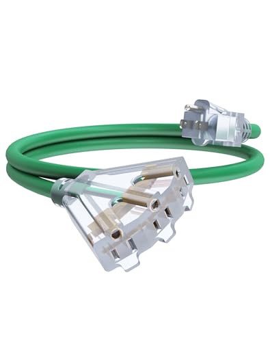 6Ft 12/3 Outdoor Extension Cord with 3-Outlets, Heavy Duty 12 Gauge 3 Prong Extension Cord Waterproof with Lighted end, 15A 12AWG 1875W SJTW, ETL Listed - Great for Garage, Garden and Home, Green - color: Green, size: 6FT