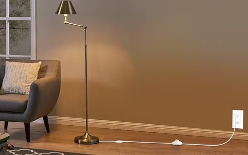 6ft/1.8m On/Off Extension Cord Foot Switch Pedal, Switch in Middle of Cord, 2-Prong Polarized Plug and Plug in Outlet AWG18 250VAC Step Switch Floor Lamp Christmas Tree Light Push Button White
