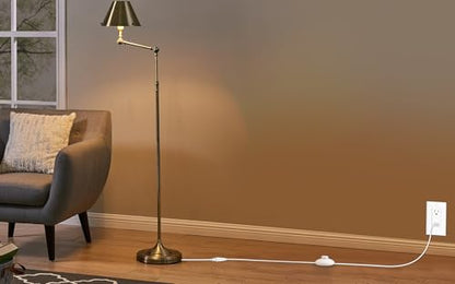 6ft/1.8m On/Off Extension Cord Foot Switch Pedal, Switch in Middle of Cord, 2-Prong Polarized Plug and Plug in Outlet AWG18 250VAC Step Switch Floor Lamp Christmas Tree Light Push Button White